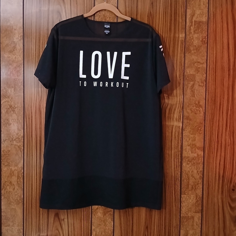 Victoria's Secret Sport Mesh Love To Workout Graphic Tee Black Size Large